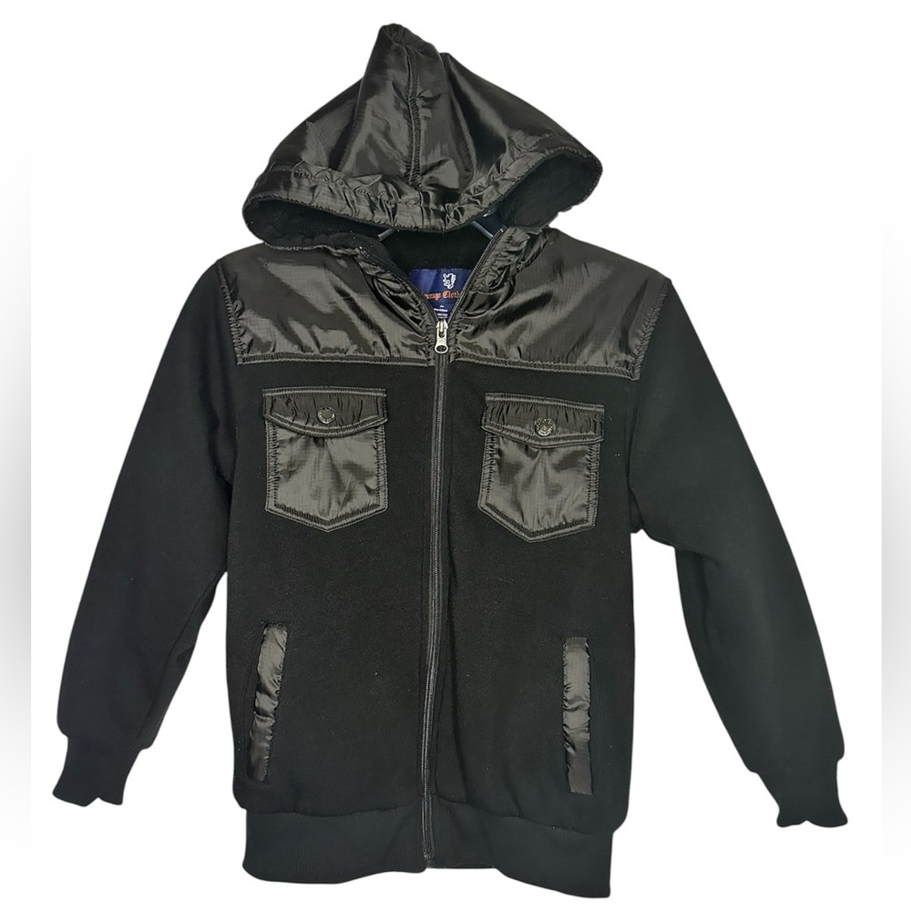 Courage Clothing Co. Black Winter Ski jacket hoodie Boys 10/12 Medium Faux Fur